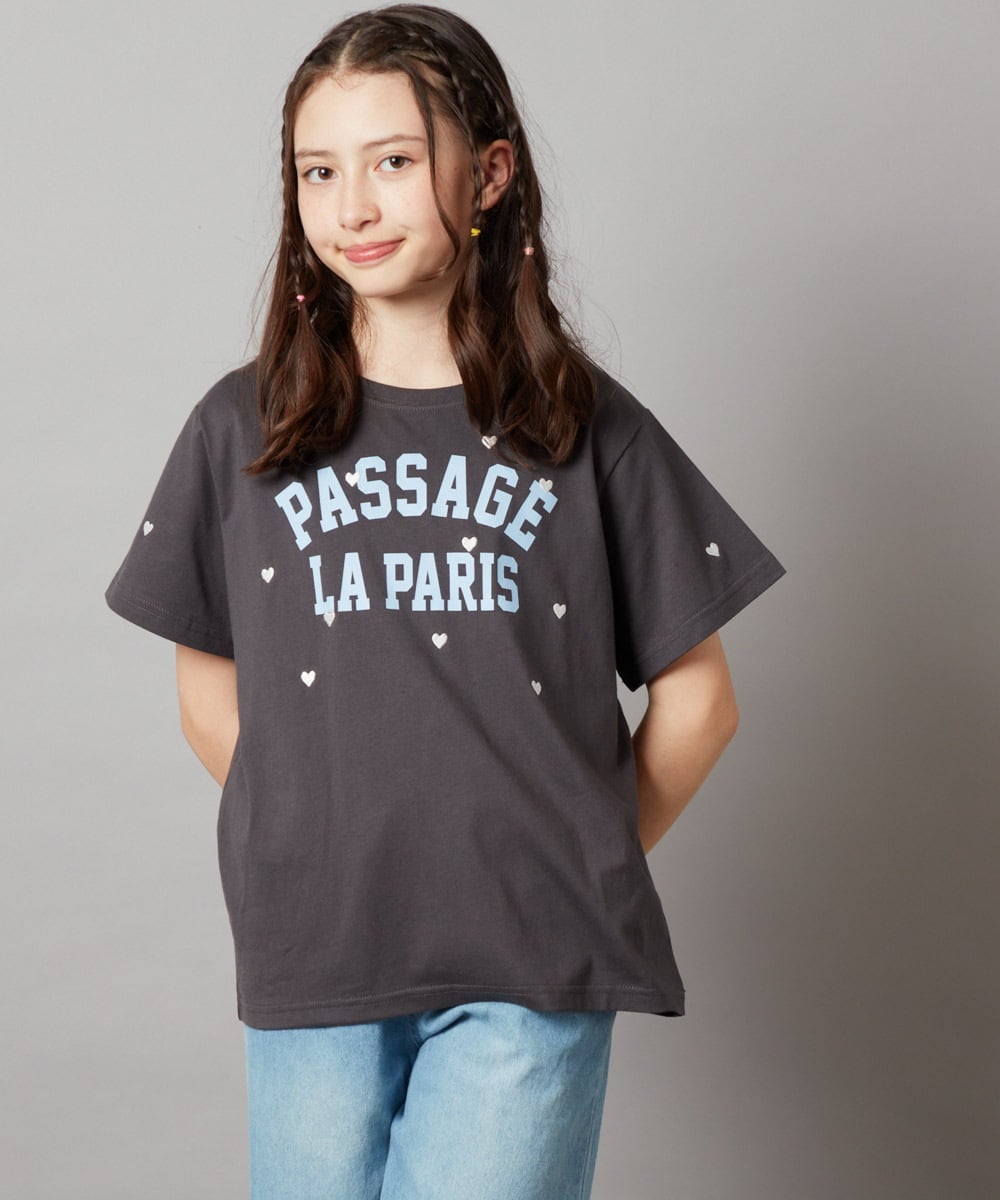 KJKHW21024 a.v.v KIDS(アー・ヴェ・ヴェ) [140-150]【接触冷感】ハート刺繍＆ロゴプリントゆるTシャツ ホワイト