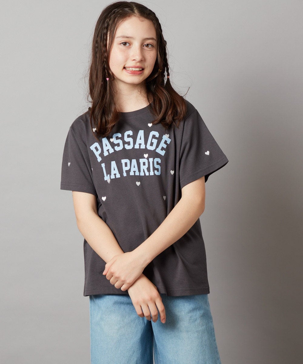 KJKHW21024 a.v.v KIDS(アー・ヴェ・ヴェ) [140-150]【接触冷感】ハート刺繍＆ロゴプリントゆるTシャツ ホワイト