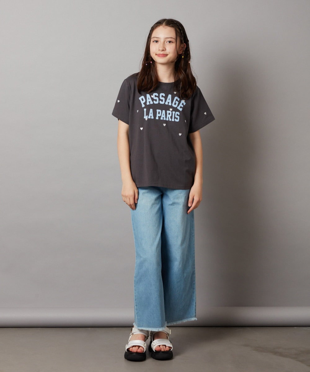 KJKHW21024 a.v.v KIDS(アー・ヴェ・ヴェ) [140-150]【接触冷感】ハート刺繍＆ロゴプリントゆるTシャツ ホワイト