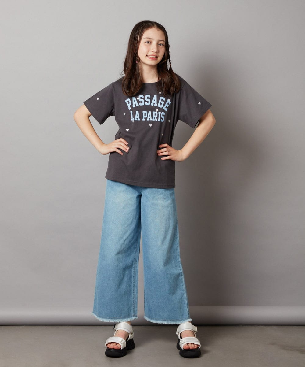 KJKHW21024 a.v.v KIDS(アー・ヴェ・ヴェ) [140-150]【接触冷感】ハート刺繍＆ロゴプリントゆるTシャツ ホワイト