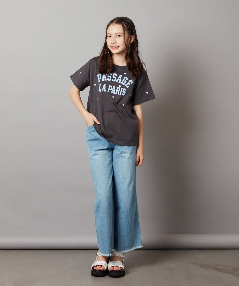 KJKHW21024 a.v.v KIDS(アー・ヴェ・ヴェ) [140-150]【接触冷感】ハート刺繍＆ロゴプリントゆるTシャツ ホワイト