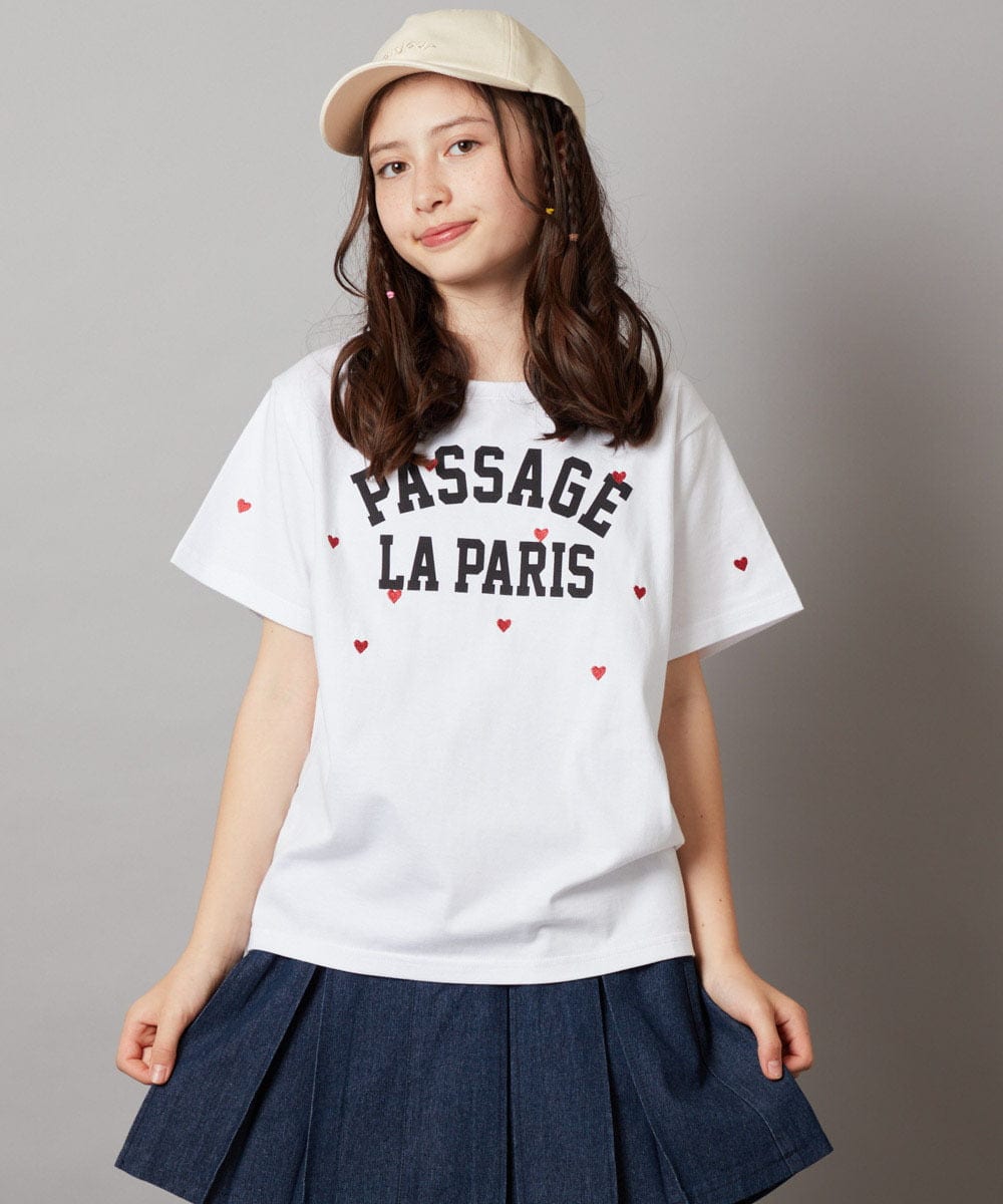 KJKHW21024 a.v.v KIDS(アー・ヴェ・ヴェ) [140-150]【接触冷感】ハート刺繍＆ロゴプリントゆるTシャツ ホワイト