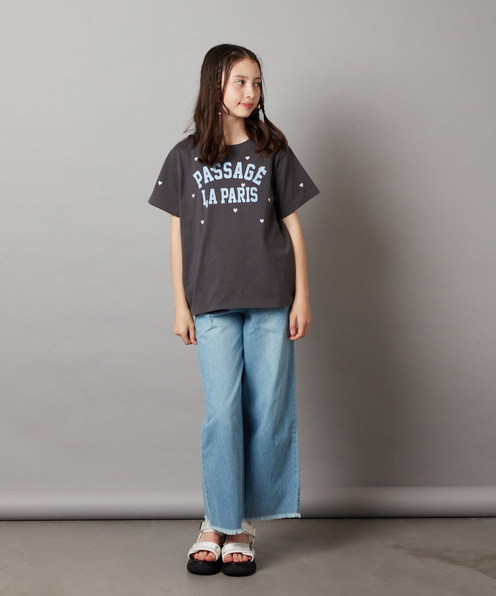 KJKHW21024 a.v.v KIDS(アー・ヴェ・ヴェ) [140-150]【接触冷感】ハート刺繍＆ロゴプリントゆるTシャツ ホワイト