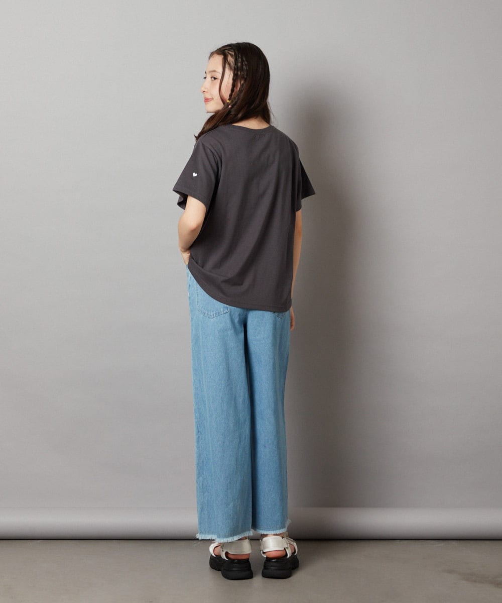 KJKHW21024 a.v.v KIDS(アー・ヴェ・ヴェ) [140-150]【接触冷感】ハート刺繍＆ロゴプリントゆるTシャツ ホワイト