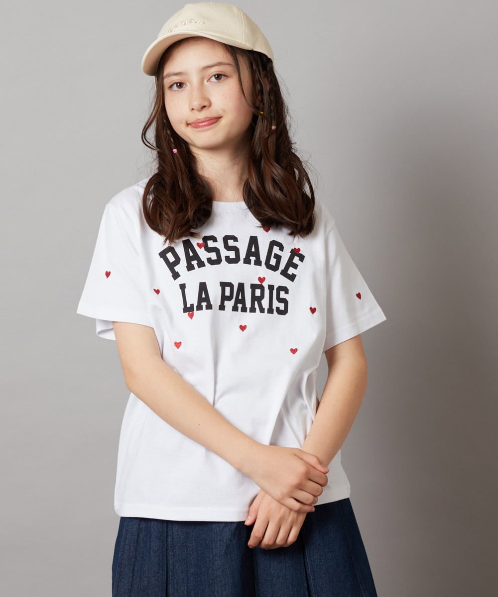 KJKHW21024 a.v.v KIDS(アー・ヴェ・ヴェ) [140-150]【接触冷感】ハート刺繍＆ロゴプリントゆるTシャツ ホワイト