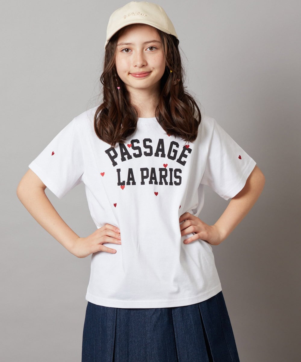 KJKHW21024 a.v.v KIDS(アー・ヴェ・ヴェ) [140-150]【接触冷感】ハート刺繍＆ロゴプリントゆるTシャツ ホワイト
