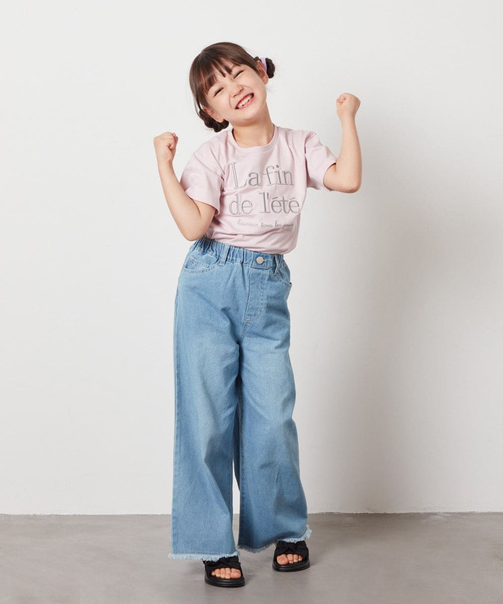 KJKHW25019 a.v.v KIDS(アー・ヴェ・ヴェ) [140-150]【接触冷感】ロゴ刺繍ゆるTシャツ ピンク