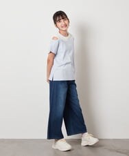 KJKHW27024 a.v.v KIDS(アー・ヴェ・ヴェ) [140-150]【接触冷感】レイヤード風オフショルTシャツ ライトブルー