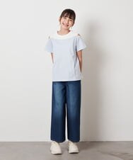 KJKHW27024 a.v.v KIDS(アー・ヴェ・ヴェ) [140-150]【接触冷感】レイヤード風オフショルTシャツ ライトブルー