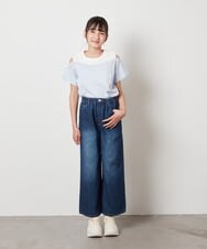 KJKHW27024 a.v.v KIDS(アー・ヴェ・ヴェ) [140-150]【接触冷感】レイヤード風オフショルTシャツ ライトブルー