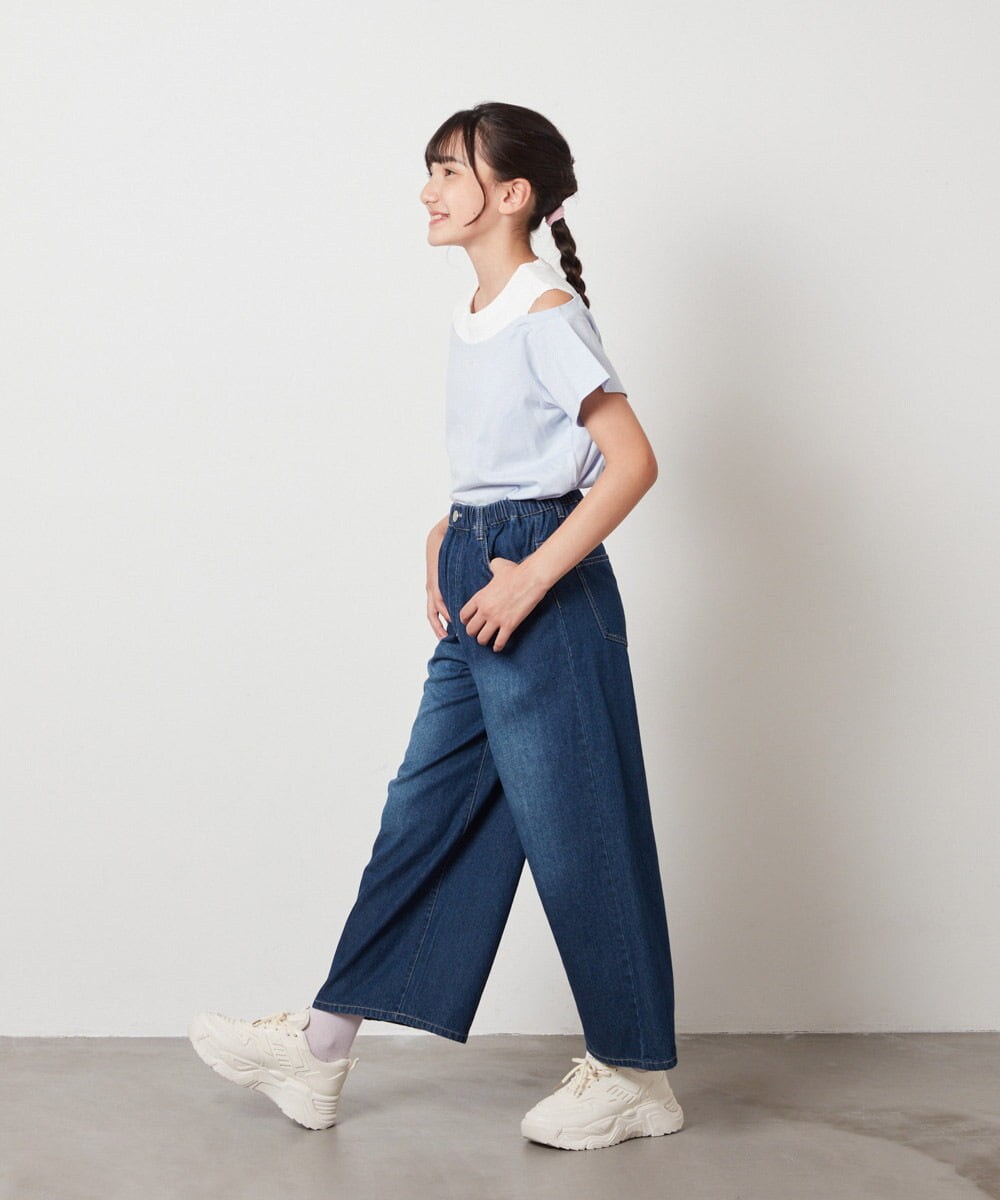 KJKHW27024 a.v.v KIDS(アー・ヴェ・ヴェ) [140-150]【接触冷感】レイヤード風オフショルTシャツ ライトブルー