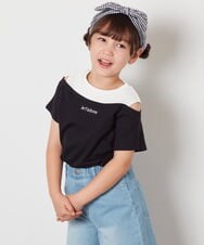 KJKHW27024 a.v.v KIDS(アー・ヴェ・ヴェ) [140-150]【接触冷感】レイヤード風オフショルTシャツ ライトブルー