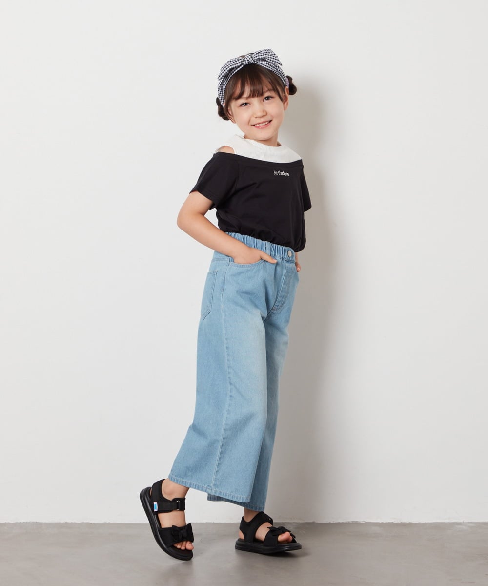 KJKHW27024 a.v.v KIDS(アー・ヴェ・ヴェ) [140-150]【接触冷感】レイヤード風オフショルTシャツ ライトブルー