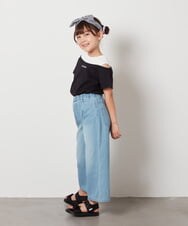 KJKHW27024 a.v.v KIDS(アー・ヴェ・ヴェ) [140-150]【接触冷感】レイヤード風オフショルTシャツ ライトブルー