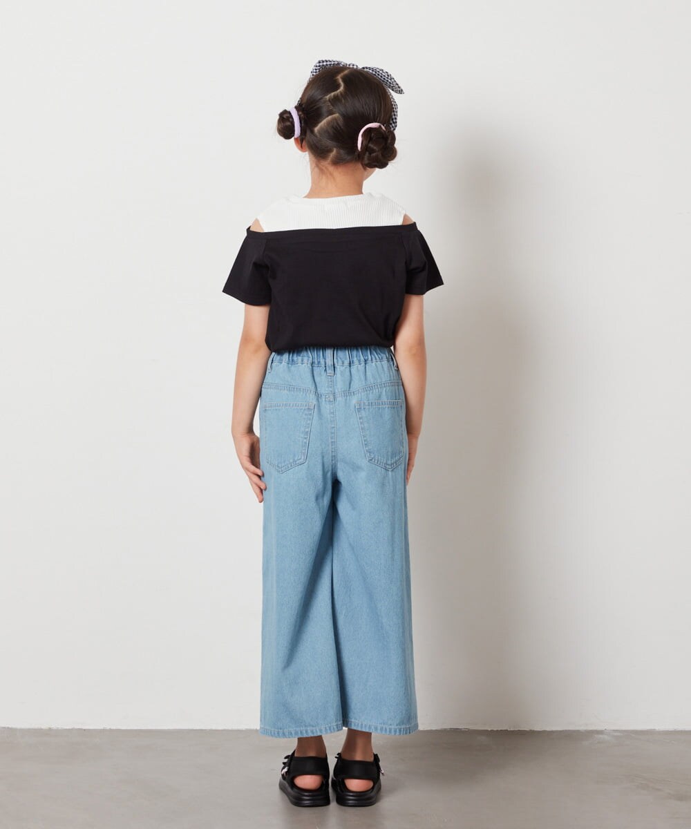 KJKHW27024 a.v.v KIDS(アー・ヴェ・ヴェ) [140-150]【接触冷感】レイヤード風オフショルTシャツ ライトブルー