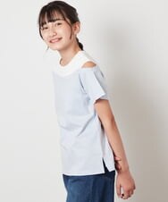 KJKHW27024 a.v.v KIDS(アー・ヴェ・ヴェ) [140-150]【接触冷感】レイヤード風オフショルTシャツ ライトブルー