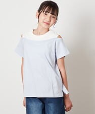 KJKHW27024 a.v.v KIDS(アー・ヴェ・ヴェ) [140-150]【接触冷感】レイヤード風オフショルTシャツ ライトブルー