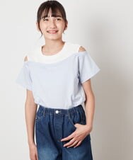 KJKHW27024 a.v.v KIDS(アー・ヴェ・ヴェ) [140-150]【接触冷感】レイヤード風オフショルTシャツ ライトブルー