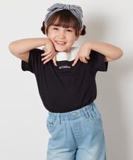 KJKHW27024 a.v.v KIDS(アー・ヴェ・ヴェ) [140-150]【接触冷感】レイヤード風オフショルTシャツ ブラック