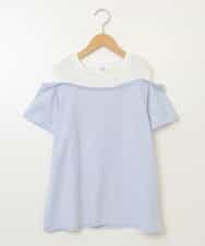 KJKHW27024 a.v.v KIDS(アー・ヴェ・ヴェ) [140-150]【接触冷感】レイヤード風オフショルTシャツ ライトブルー