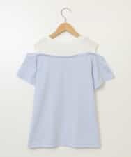 KJKHW27024 a.v.v KIDS(アー・ヴェ・ヴェ) [140-150]【接触冷感】レイヤード風オフショルTシャツ ライトブルー
