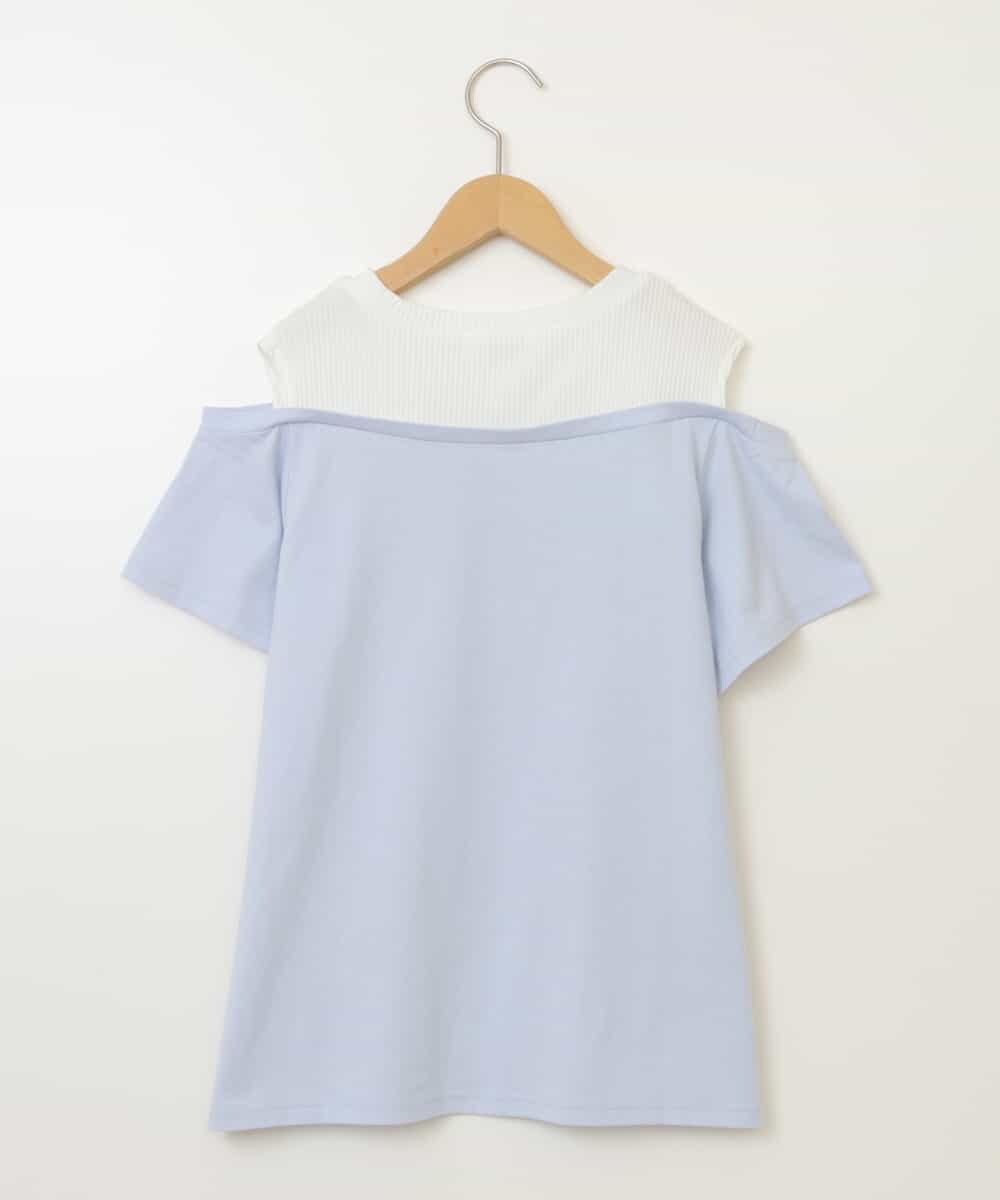 KJKHW27024 a.v.v KIDS(アー・ヴェ・ヴェ) [140-150]【接触冷感】レイヤード風オフショルTシャツ ライトブルー