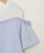 KJKHW27024 a.v.v KIDS(アー・ヴェ・ヴェ) [140-150]【接触冷感】レイヤード風オフショルTシャツ ライトブルー