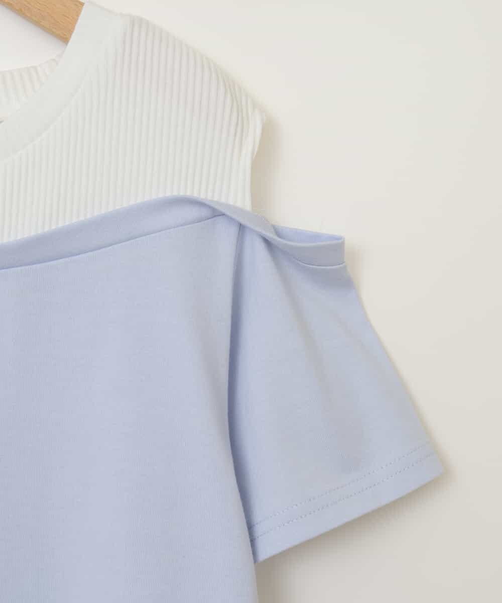 KJKHW27024 a.v.v KIDS(アー・ヴェ・ヴェ) [140-150]【接触冷感】レイヤード風オフショルTシャツ ライトブルー