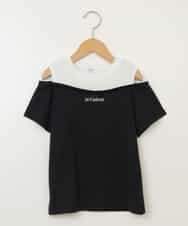 KJKHW27024 a.v.v KIDS(アー・ヴェ・ヴェ) [140-150]【接触冷感】レイヤード風オフショルTシャツ ブラック