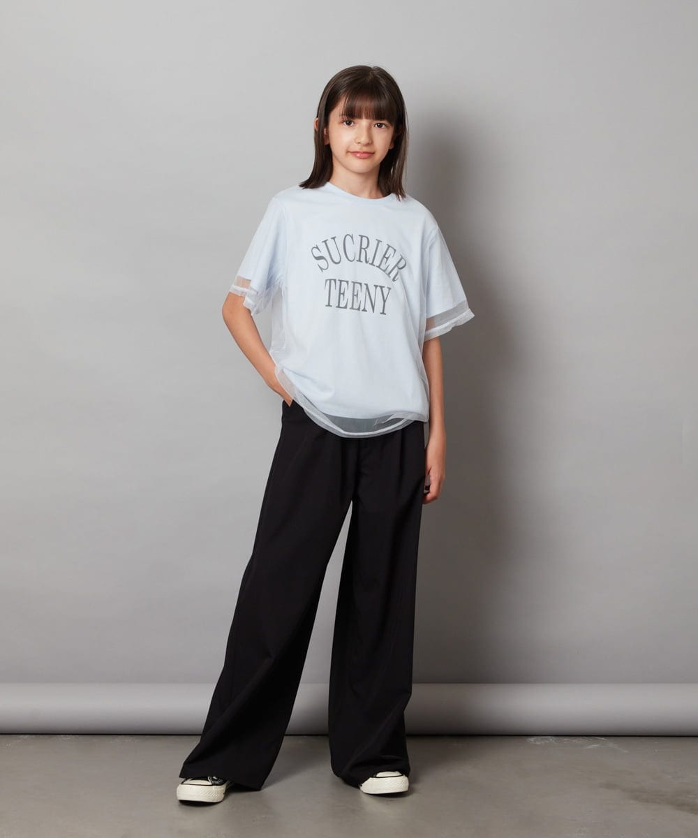 KJKHW29024 a.v.v KIDS(アー・ヴェ・ヴェ) [140-150]チュールレイヤードTシャツ ブラック