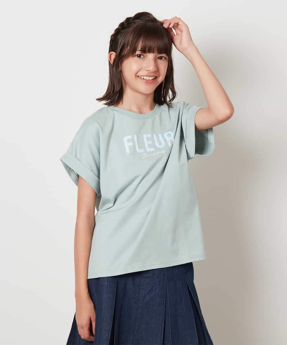KJKHW30029 a.v.v KIDS(アー・ヴェ・ヴェ) [140-150]オーロラスパンコールロゴTシャツ ブラック