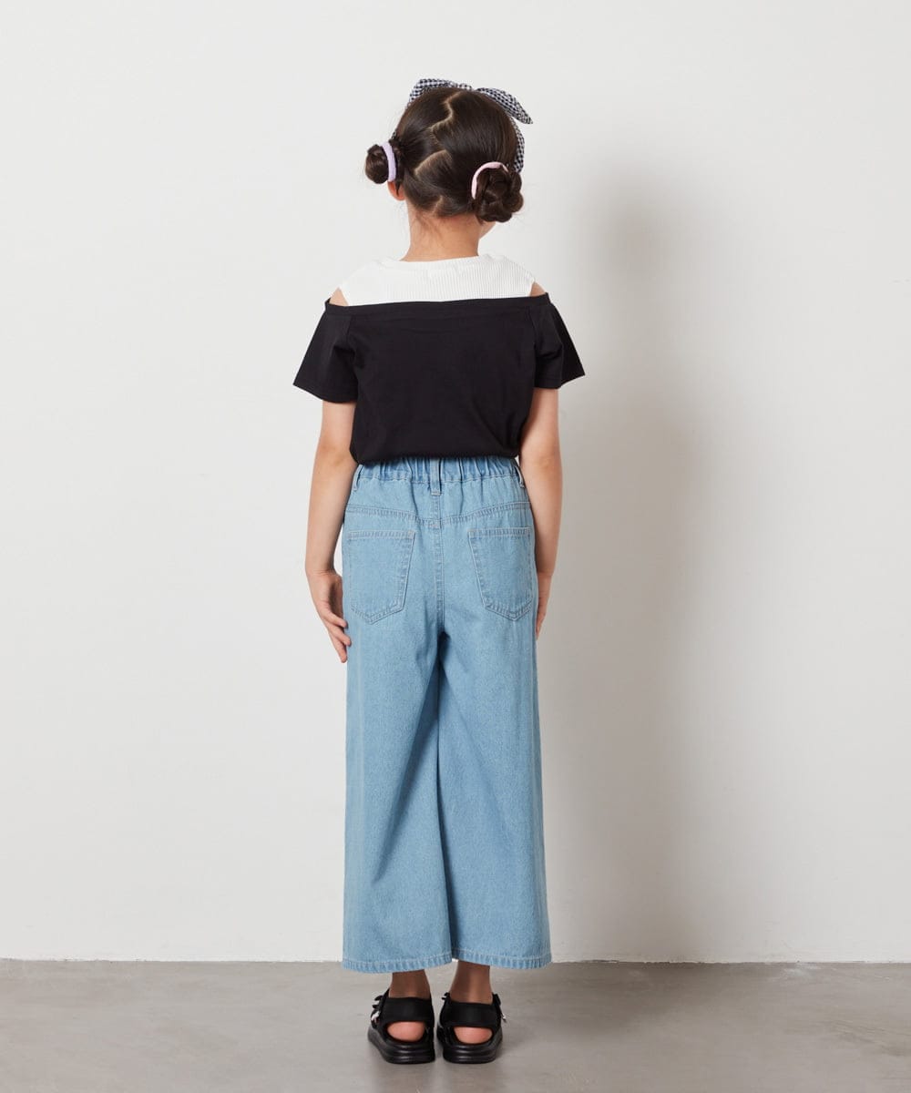 KJKHX27029 a.v.v KIDS(アー・ヴェ・ヴェ) [160]【接触冷感】レイヤード風オフショルTシャツ ライトブルー