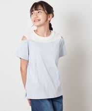 KJKHX27029 a.v.v KIDS(アー・ヴェ・ヴェ) [160]【接触冷感】レイヤード風オフショルTシャツ ライトブルー