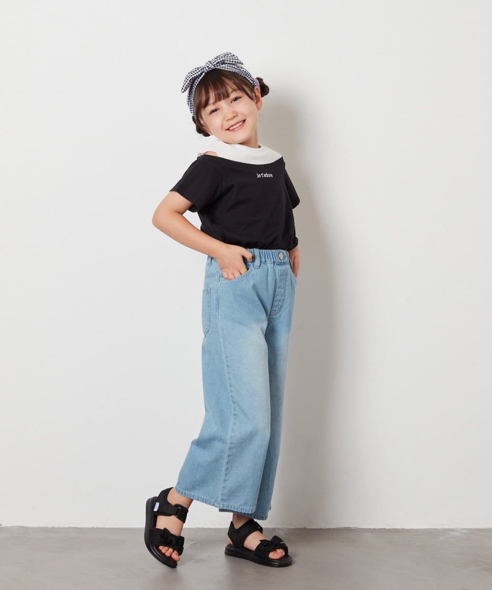 KJKHX27029 a.v.v KIDS(アー・ヴェ・ヴェ) [160]【接触冷感】レイヤード風オフショルTシャツ ライトブルー