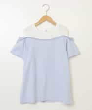 KJKHX27029 a.v.v KIDS(アー・ヴェ・ヴェ) [160]【接触冷感】レイヤード風オフショルTシャツ ライトブルー