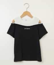 KJKHX27029 a.v.v KIDS(アー・ヴェ・ヴェ) [160]【接触冷感】レイヤード風オフショルTシャツ ブラック