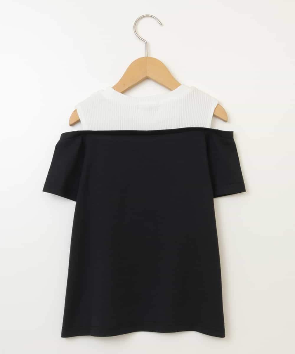 KJKHX27029 a.v.v KIDS(アー・ヴェ・ヴェ) [160]【接触冷感】レイヤード風オフショルTシャツ ブラック