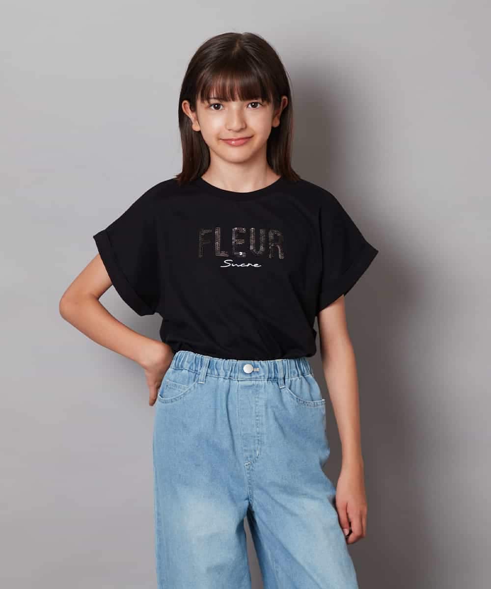KJKHX30034 a.v.v KIDS(アー・ヴェ・ヴェ) [160]オーロラスパンコールロゴTシャツ ブラック