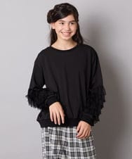 KJKJA41034 a.v.v KIDS(アー・ヴェ・ヴェ) [130-160]チュールスリーブポンチカットソー ホワイト
