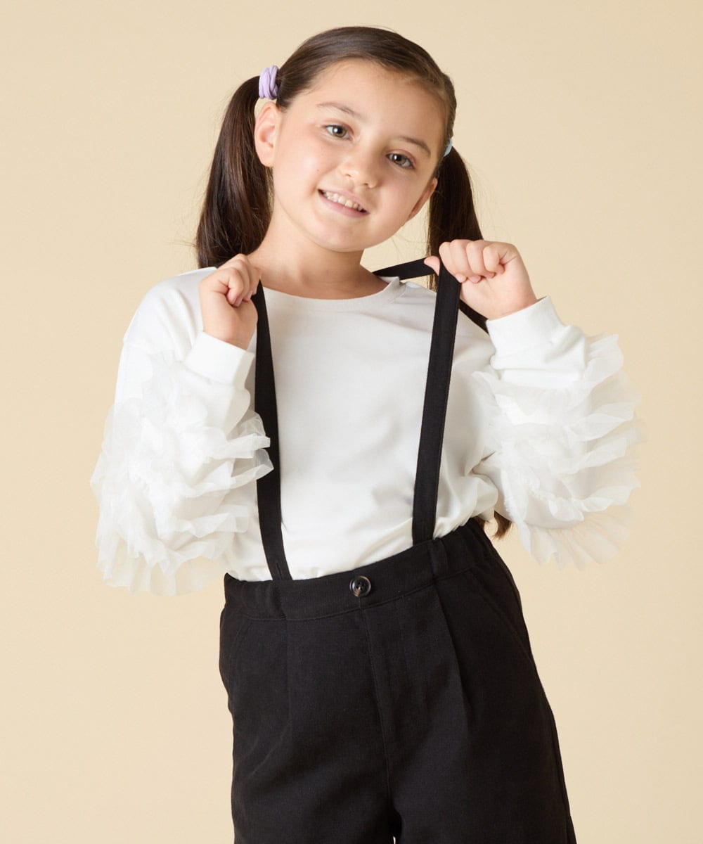KJKJA41034 a.v.v KIDS(アー・ヴェ・ヴェ) [130-160]チュールスリーブポンチカットソー ホワイト