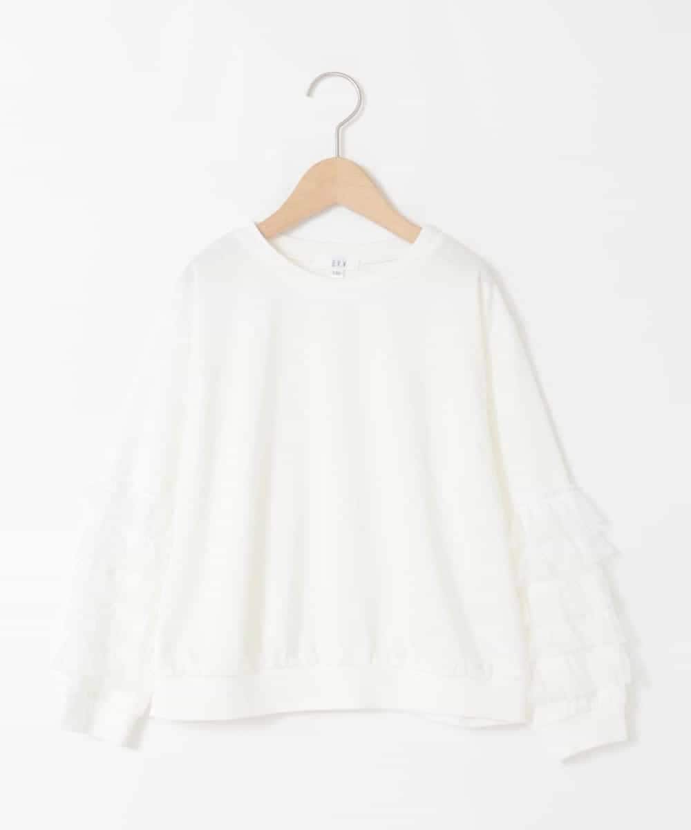 KJKJA41034 a.v.v KIDS(アー・ヴェ・ヴェ) [130-160]チュールスリーブポンチカットソー ホワイト