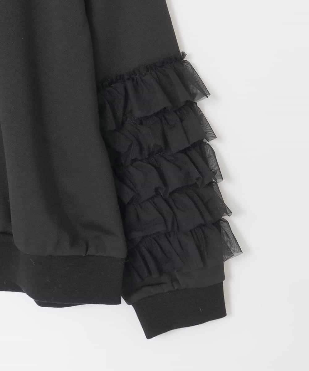 KJKJA41034 a.v.v KIDS(アー・ヴェ・ヴェ) [130-160]チュールスリーブポンチカットソー ブラック