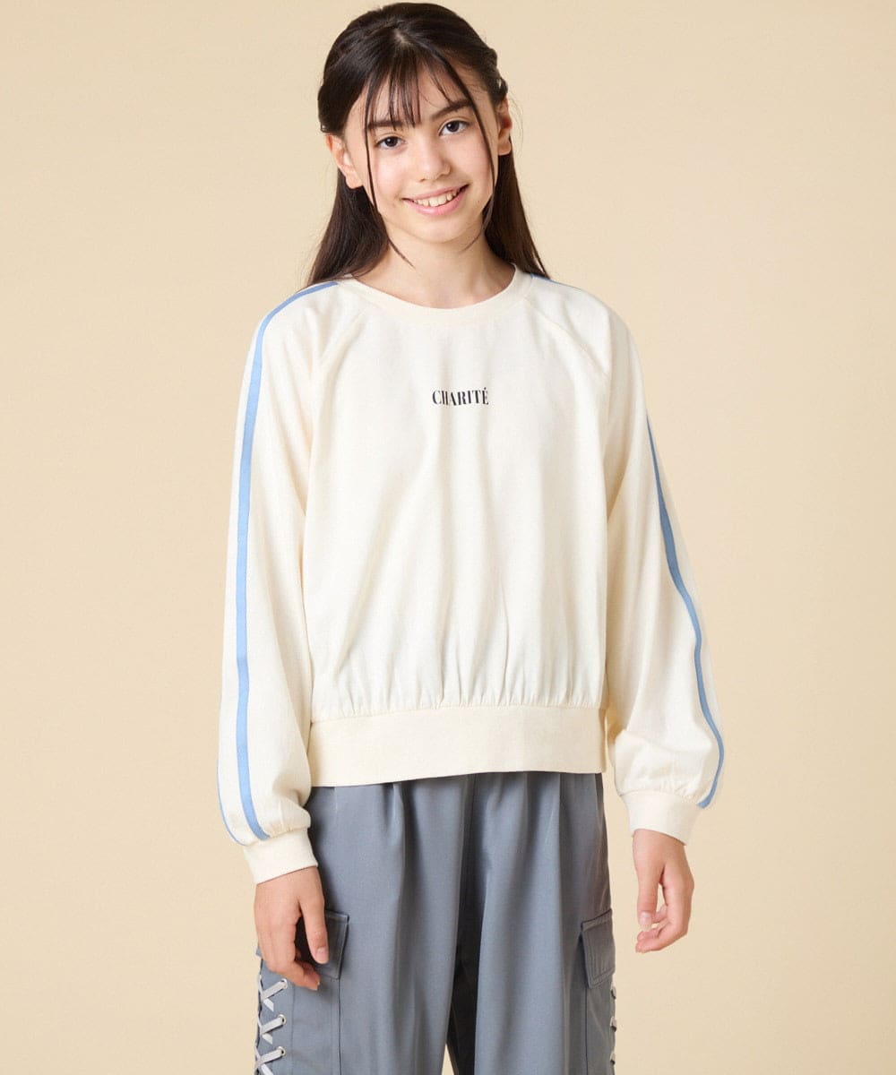 KJKJA44029 a.v.v KIDS(アー・ヴェ・ヴェ) [130-160]配色ラインロンＴ アイボリー
