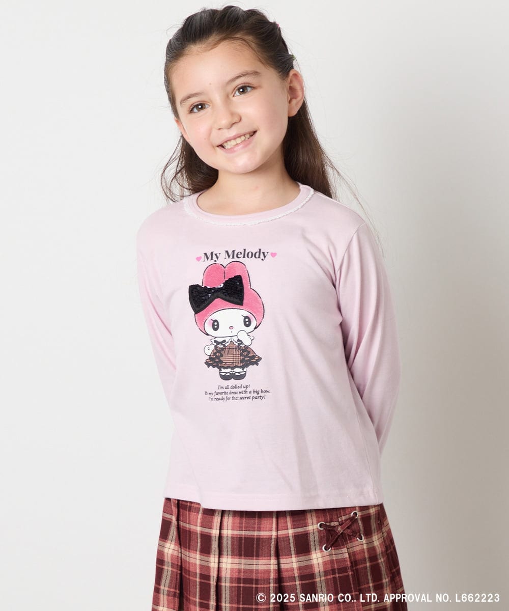 KJKJA80034 a.v.v KIDS(アー・ヴェ・ヴェ) 【数量限定】[100-140]［マイメロディ／クロミ］スパンコールロンT ピンク