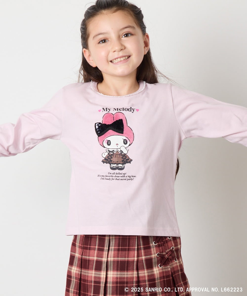 KJKJA80034 a.v.v KIDS(アー・ヴェ・ヴェ) 【数量限定】[100-140]［マイメロディ／クロミ］スパンコールロンT ピンク