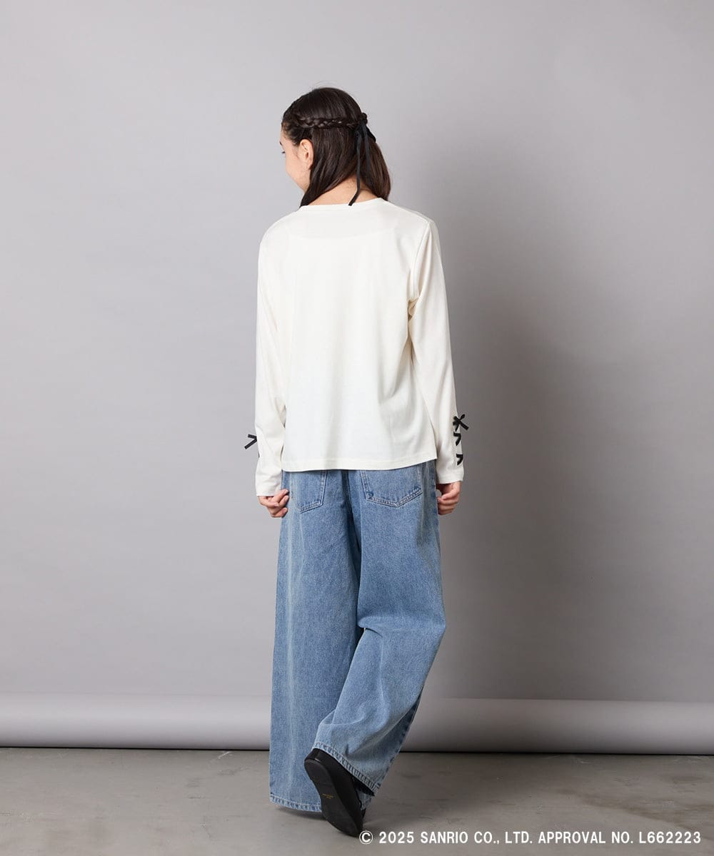 KJKJA81034 a.v.v KIDS(アー・ヴェ・ヴェ) 【数量限定】[110-150]［マイメロディ／クロミ］]袖レースアップロンT アイボリー