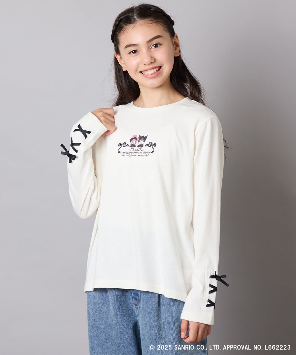 KJKJA81034 a.v.v KIDS(アー・ヴェ・ヴェ) 【数量限定】[110-150]［マイメロディ／クロミ］]袖レースアップロンT アイボリー