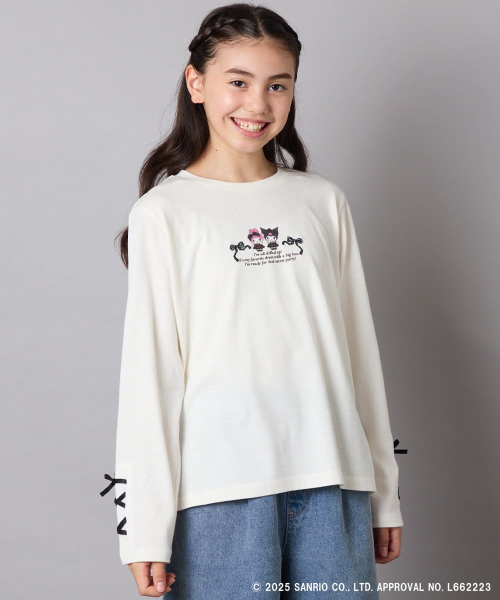 KJKJA81034 a.v.v KIDS(アー・ヴェ・ヴェ) 【数量限定】[110-150]［マイメロディ／クロミ］]袖レースアップロンT アイボリー