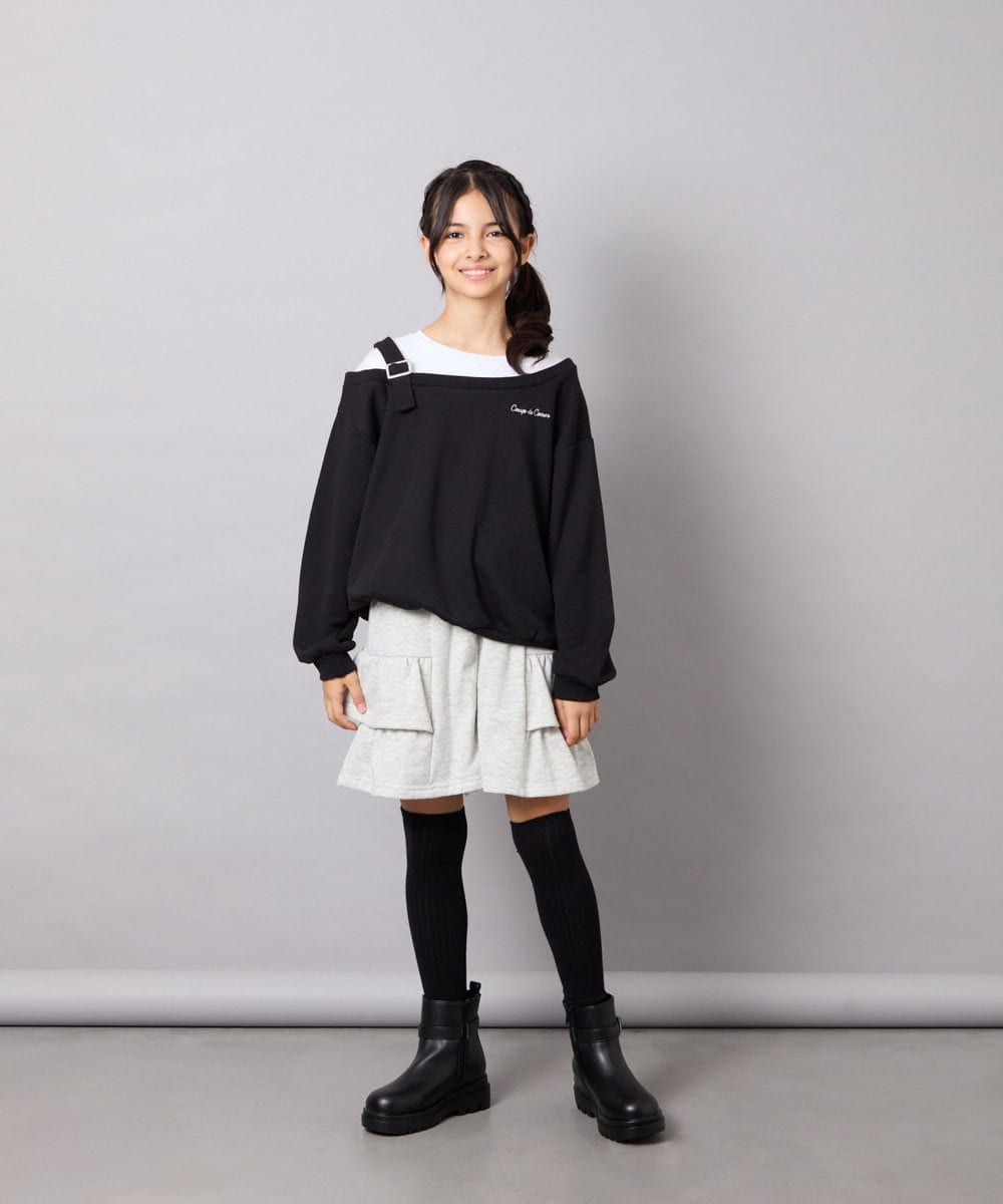 KJKJD02039 a.v.v KIDS(アー・ヴェ・ヴェ) [130-160]アシメショルダーベルトプルオーバー ブラック