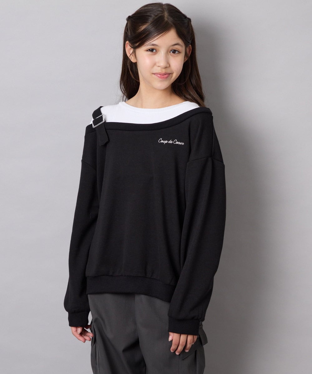 KJKJD02039 a.v.v KIDS(アー・ヴェ・ヴェ) [130-160]アシメショルダーベルトプルオーバー ブラック